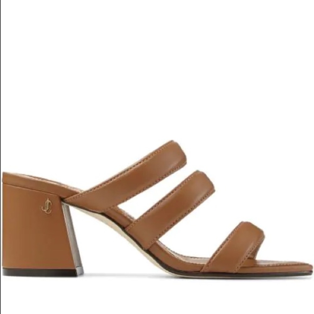 Jimmy Choo Auna 65 Saddle Leather Slide Sandals Block Heel in Box Size 37 US 7